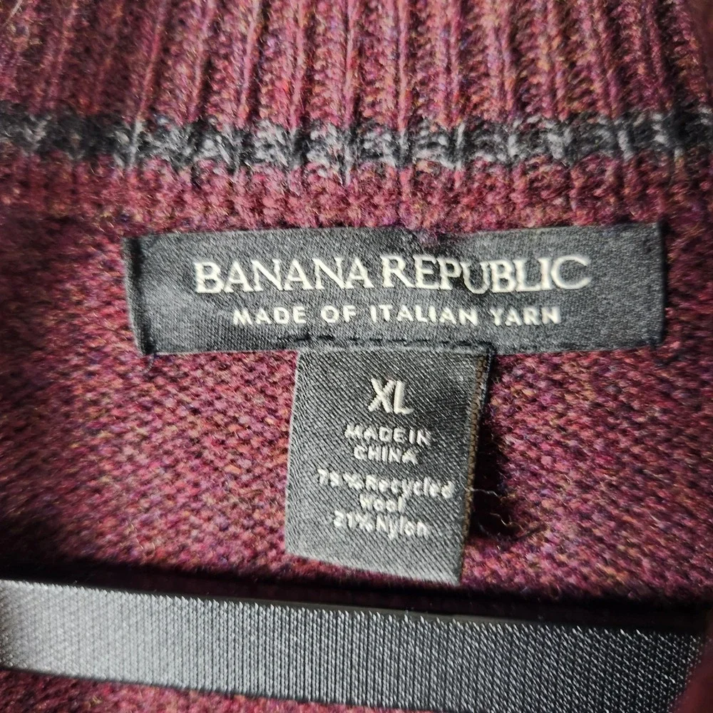 Banana Republic Mens XL‎ Burgundy Wool Blend Quarter Zip Pullover Sweater